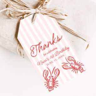 Pink & Red Stripe Lobster 1st Birthday Favour Gift Tags