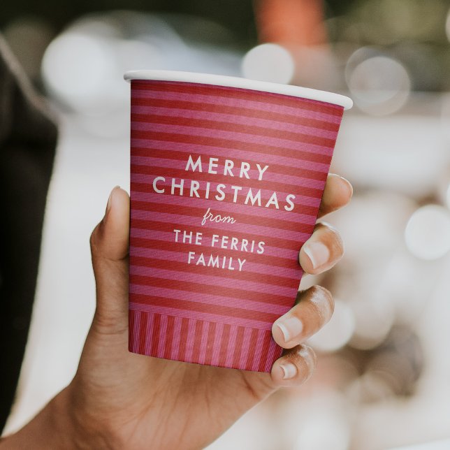 Pink red stripe Merry Christmas fun Paper Cups (Creator Uploaded)