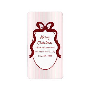 Pink Red Stripes & Bow Frame Christmas  Label