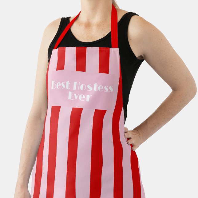 Pink Red Stripes Retro Apron (Creator Uploaded)