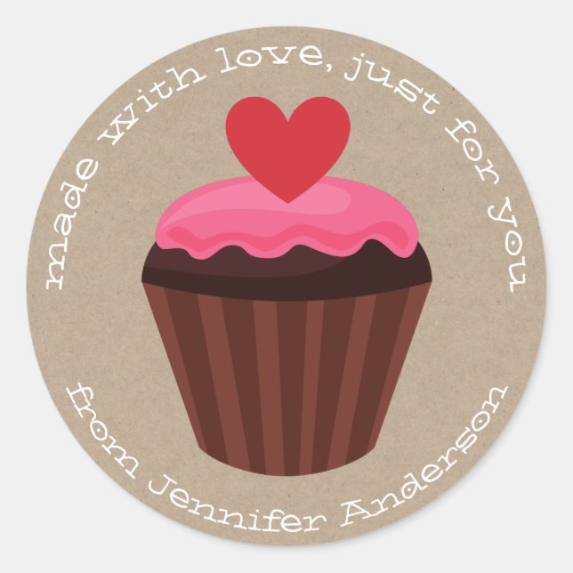 Pink Red Sweet Treat Cupcake Valentines Day Classic Round Sticker (Front)