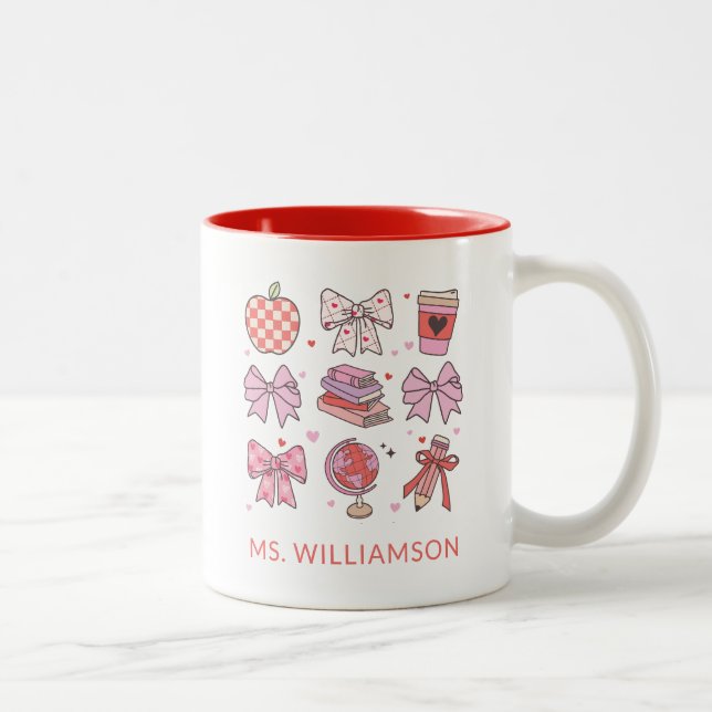 Pink Red Teacher Appreciation Gift Valentine's Day Two-Tone Coffee Mug (Right)