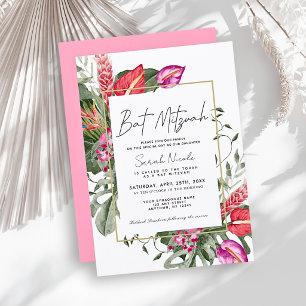 Pink & Red Tropical Floral Bat Mitzvah Invitation