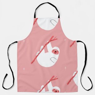 Pink Red Tropical Sloth Vintage Apron