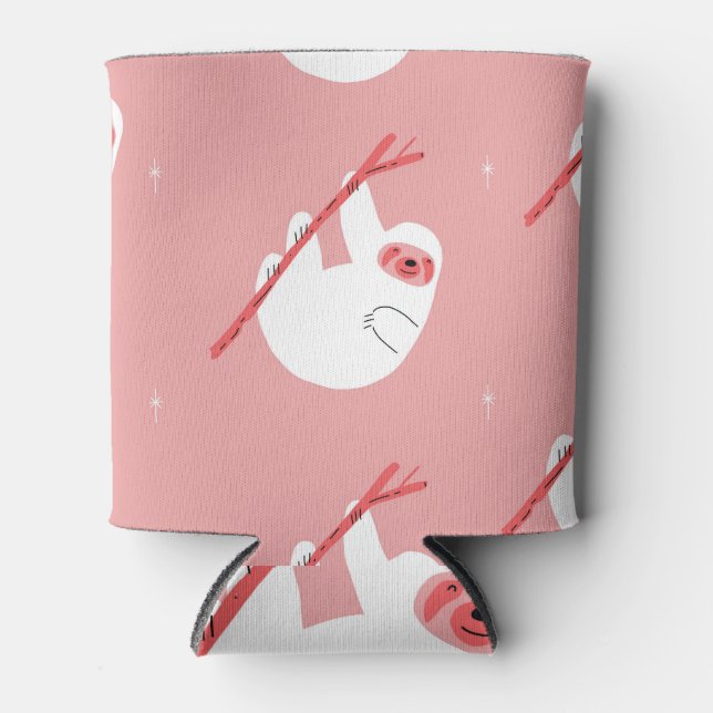 Pink Red Tropical Sloth Vintage Can Cooler (Front)