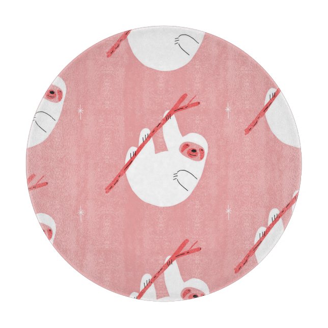 Pink Red Tropical Sloth Vintage Cutting Board (Front)
