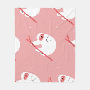 Pink Red Tropical Sloth Vintage Fleece Blanket