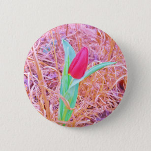 Pink Red Tulip in Yellow and Pink Grass 6 Cm Round Badge