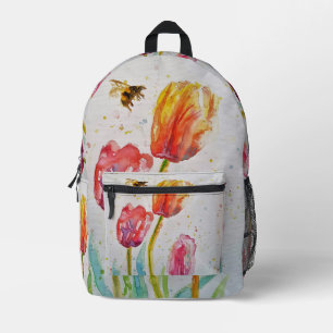 Pink Red Tulip Tulips Watercolor Girls Backpack