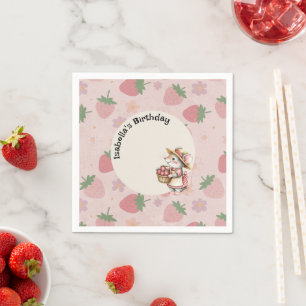 Pink Red Two Sweet Strawberry 2nd Birthday Party Napkin