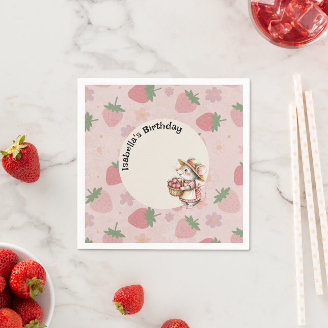 Pink Red Two Sweet Strawberry 2nd Birthday Party Napkin (Insitu)