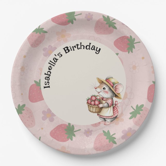 Pink Red Two Sweet Strawberry 2nd Birthday Party Paper Plate (Front)