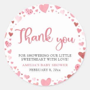 Pink Red Valentine A Little Sweetheart Baby Shower Classic Round Sticker