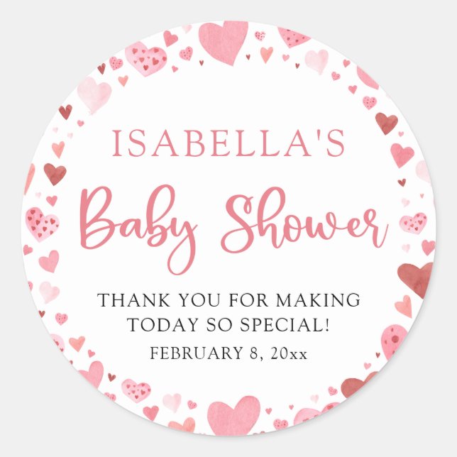Pink Red Valentine A Little Sweetheart Baby Shower Classic Round Sticker (Front)