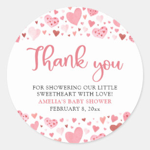 Pink Red Valentine A Little Sweetheart Baby Shower Classic Round Sticker