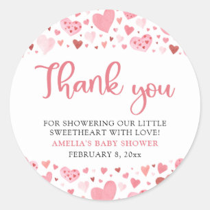 Pink Red Valentine A Little Sweetheart Baby Shower Classic Round Sticker