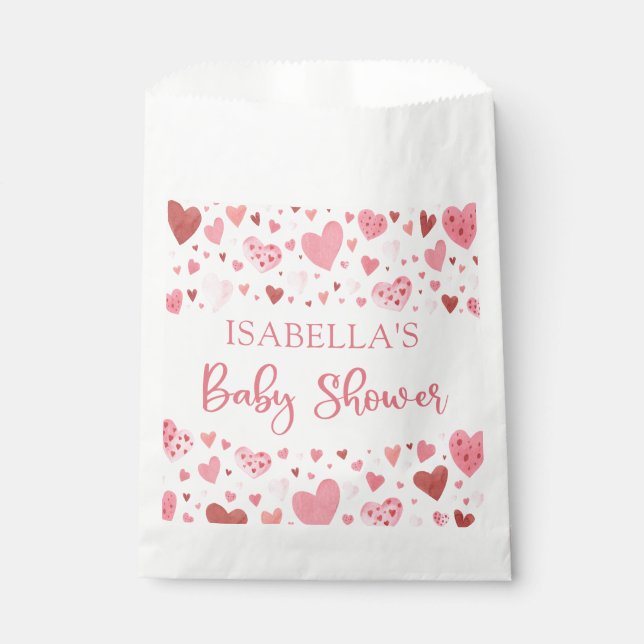 Pink Red Valentine A Little Sweetheart Baby Shower Favour Bags (Front)