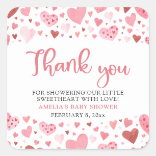 Pink Red Valentine A Little Sweetheart Baby Shower Square Sticker