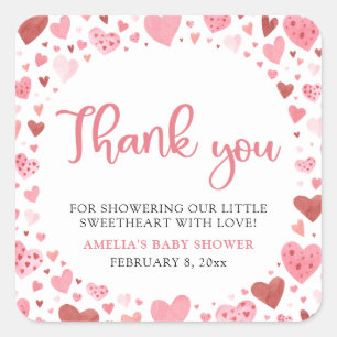 Pink Red Valentine A Little Sweetheart Baby Shower Square Sticker