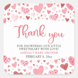 Pink Red Valentine A Little Sweetheart Baby Shower Square Sticker