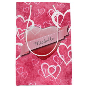 Pink Red Valentine Hearts Personalised Medium Gift Bag