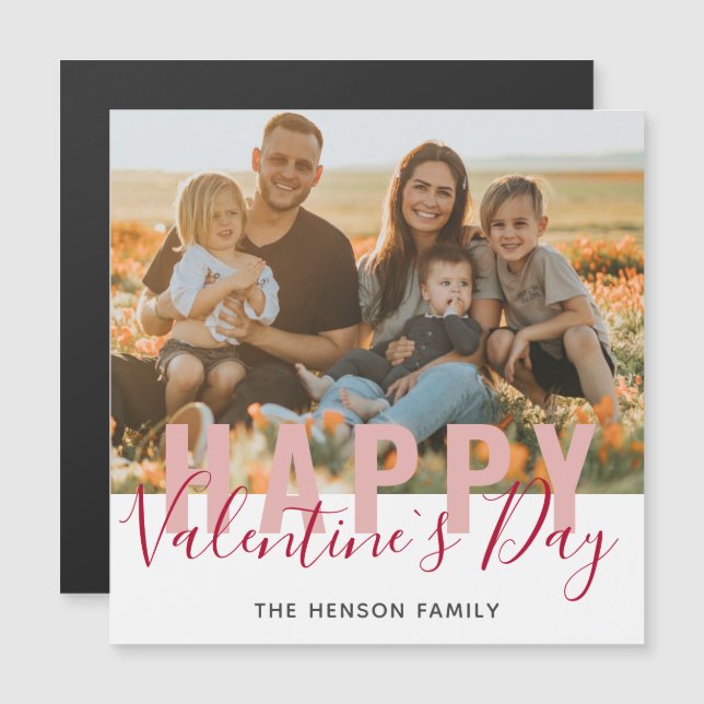 Pink Red Valentine`s Day Script Family Photo (Front/Back)