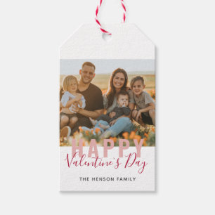 Pink Red Valentine`s Day Script Family Photo Gift Tags