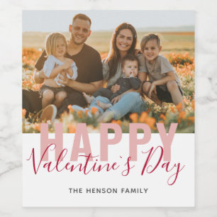 Pink Red Valentine`s Day Script Family Photo  Wine Label