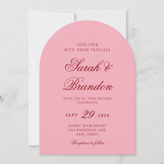 Pink Red Valentines Minimalist Script Wedding Invitation (Front)