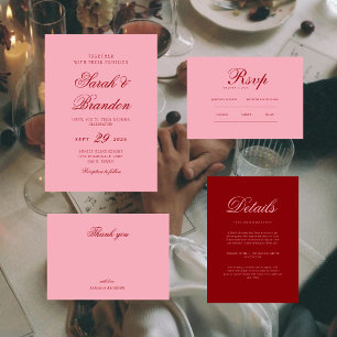 Pink Red Valentines Minimalist Script Wedding Invitation