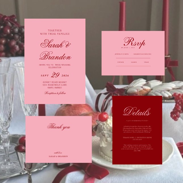 Pink Red Valentines Minimalist Script Wedding Invitation (Creator Uploaded)