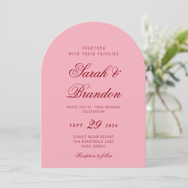 Pink Red Valentines Minimalist Script Wedding Invitation (Creator Uploaded)