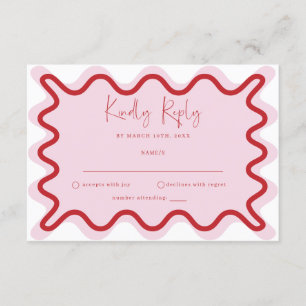 Pink Red Vibrant Wavy Border RSVP Card