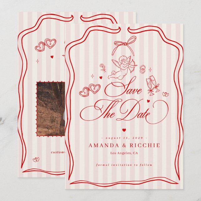Pink & Red Vintage Cupid  Save The Date (Front/Back)