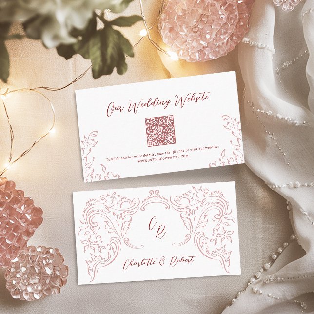 Pink Red Vintage Flourish QR code Website Card (Pink Red Vintage Flourish QR code Website Card)