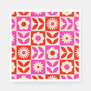 ✨Pink Red Vintage Flower Pattern Cheerful Party Napkin