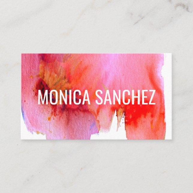 Pink red watercolor abstract business card design (Front)