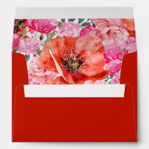 Pink & Red Watercolor Floral Wedding Envelope