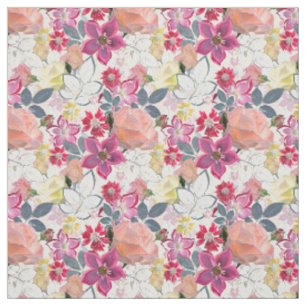Pink, red watercolor flowers. fabric