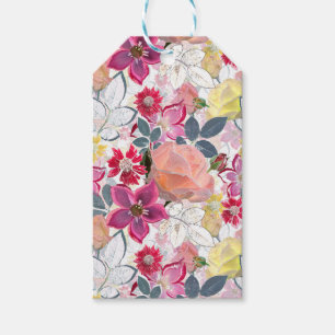 Pink, red watercolor flowers. gift tags