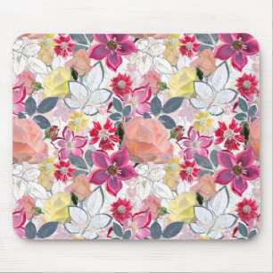 Pink, red watercolor flowers. mouse mat