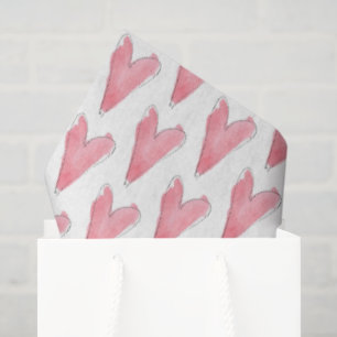 Pink Red Watercolor Hearts Love Artisan Hand drawn Tissue Paper