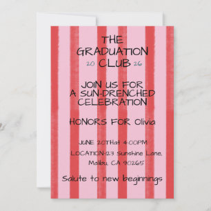 Pink Red Watercolor Stripes Graduation Invitation 