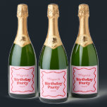 Pink Red Wavy Border Birthday Party<br><div class="desc">This is a Pink Red Retro Wavy Border Birthday Party Sparkling Wine Champagne Bottle Labels!</div>