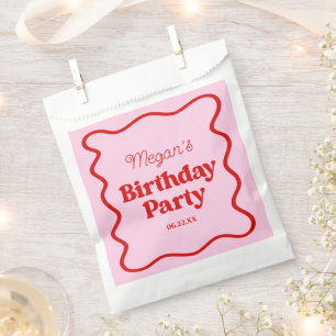 Pink Red Wavy Border Birthday Party Favour Bags