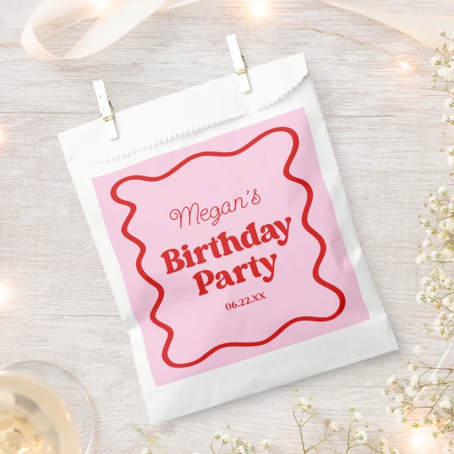 Pink Red Wavy Border Birthday Party Favour Bags (Clipped)