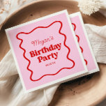 Pink Red Wavy Border Birthday Party Napkin<br><div class="desc">This is a Pink Red Retro Wavy Border Birthday Party Paper Napkins!</div>