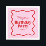 Pink Red Wavy Border Birthday Party Napkin<br><div class="desc">This is a Pink Red Retro Wavy Border Birthday Party Paper Napkins!</div>