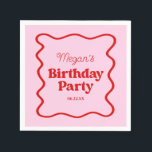 Pink Red Wavy Border Birthday Party Napkin<br><div class="desc">This is a Pink Red Retro Wavy Border Birthday Party Paper Napkins!</div>