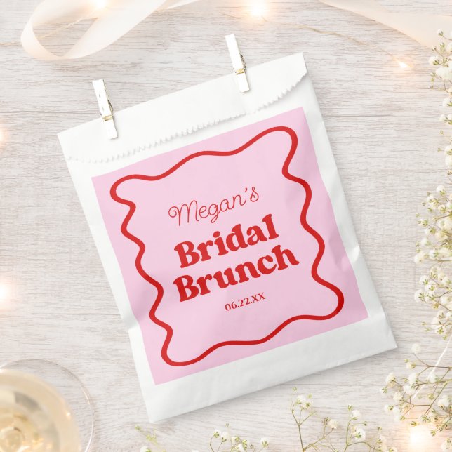 Pink Red Wavy Border Bridal Shower Brunch Favour Bags (Clipped)